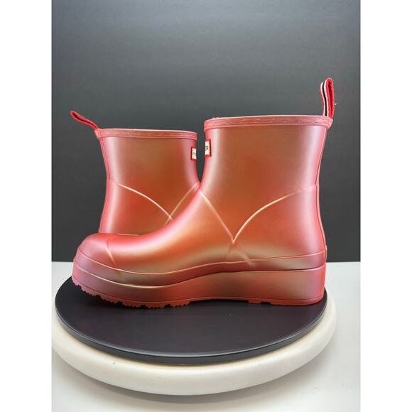 Hunter Original Play Short Nebula Womens Sz 10 Rain Boots Iridescent Coral Red - Picture 6 of 11